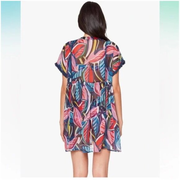 Bleu Rod Beattie NWT Women's Blue/Red Chiffon Feather Swim Coverup, Size Large - Picture 4 of 9